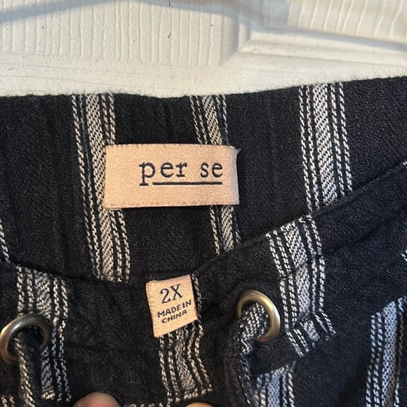 Black and white striped plus size linen Capri trouser - Picture 5 of 6